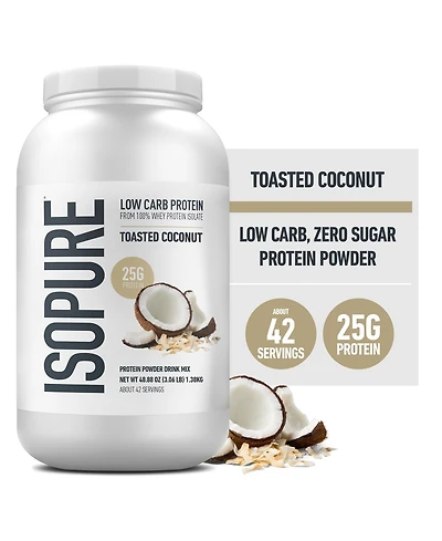Isopure Low Carb Pure Whey Isolate Protein Powder, Lactose Free, Gluten Free, Vitamins, Toasted Coconut, 25g Protein Per Serving, 42 Servings