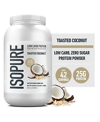 Isopure Low Carb Pure Whey Isolate Protein Powder, Lactose Free, Gluten Free, Vitamins, Toasted Coconut, 25g Protein Per Serving, 42 Servings
