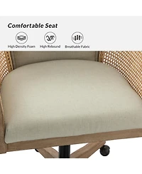 Hulala Home Ackeron Farmhouse Rattan Upholstered Office Task Chair with Solid Wood Arms