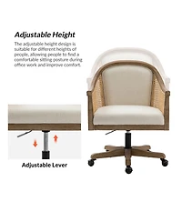 Hulala Home Ackeron Farmhouse Rattan Upholstered Office Task Chair with Solid Wood Arms