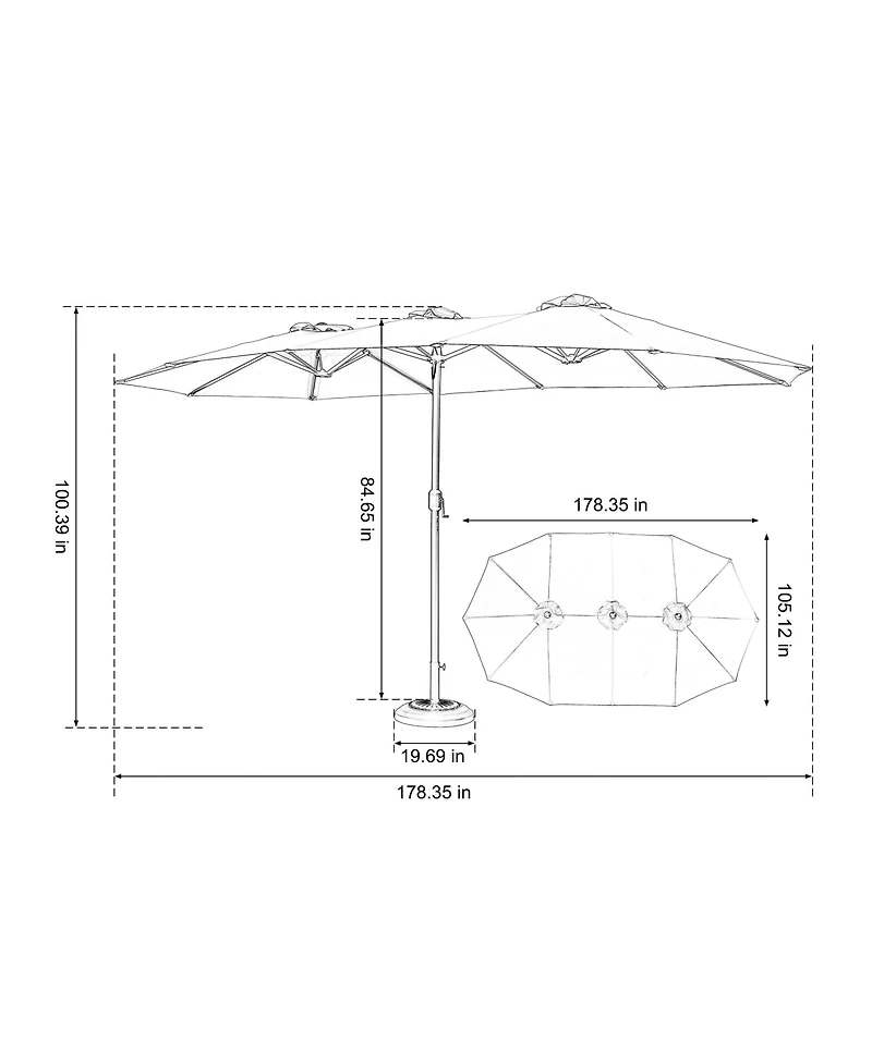 Clihome 14.8Ft Double Sided Outdoor Umbrella Rectangular Large with Crank, No Base