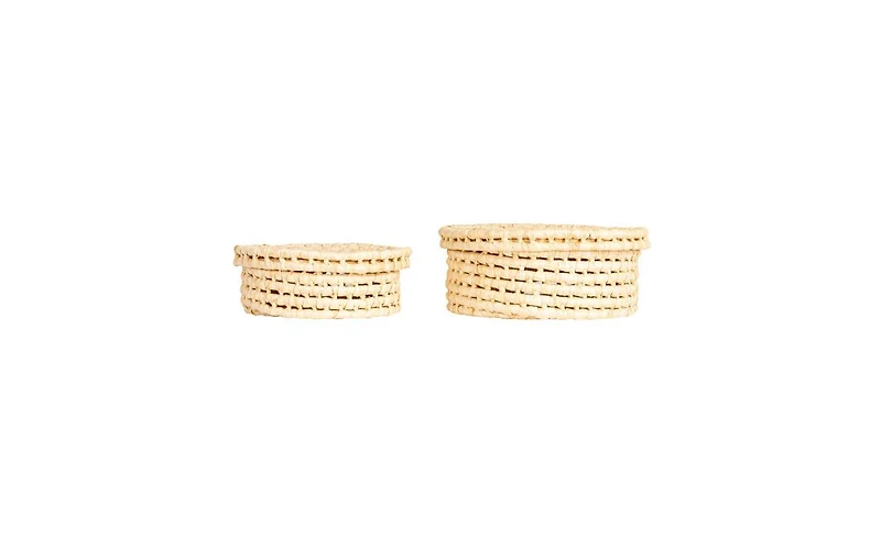Household Essentials Handwoven Corn Leaf Nestable Baskets with Lids, Natural, Set of 2