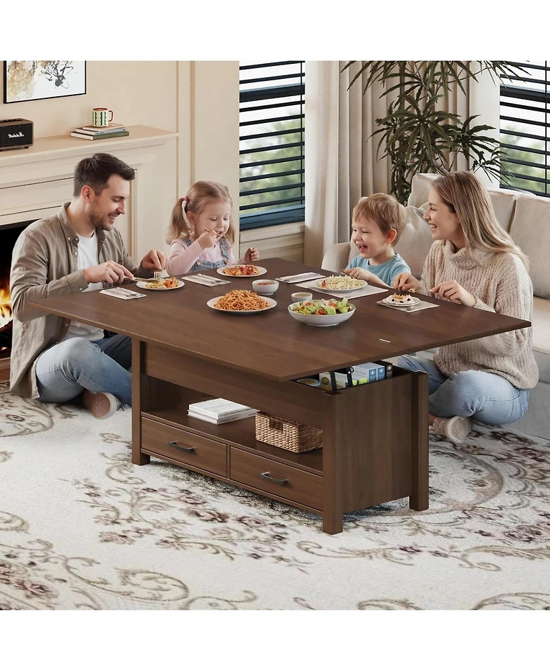 gaomon Coffee Table Lift Top, Multi-Function Convertible Coffee Table with Drawers and Hidden Compartment, Converts to Dining Table for Living Room