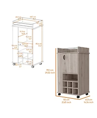 Flynama Light 1-Door Bar Cart with Wine Rack and Casters, Rolling Home Bar Storage Cart