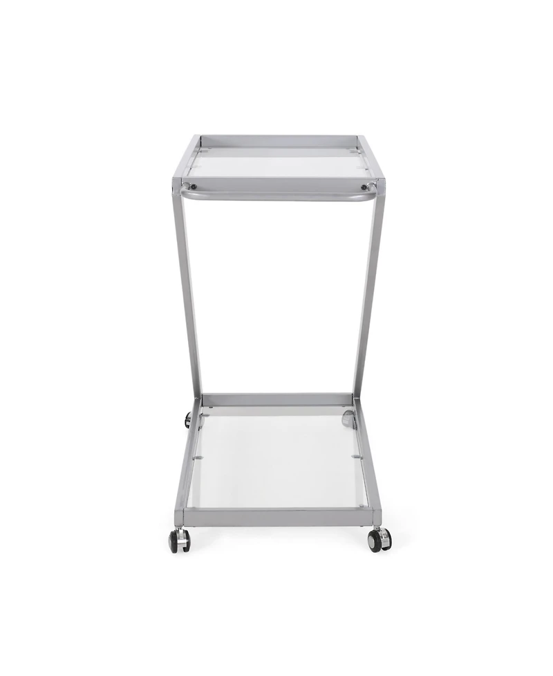 Flynama Modern Iron and Tempered Glass Bar Cart with Z-Frame, Locking Rolling Casters