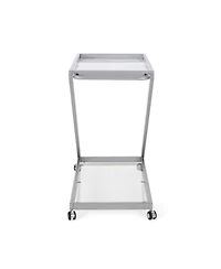Flynama Modern Iron and Tempered Glass Bar Cart with Z-Frame, Locking Rolling Casters