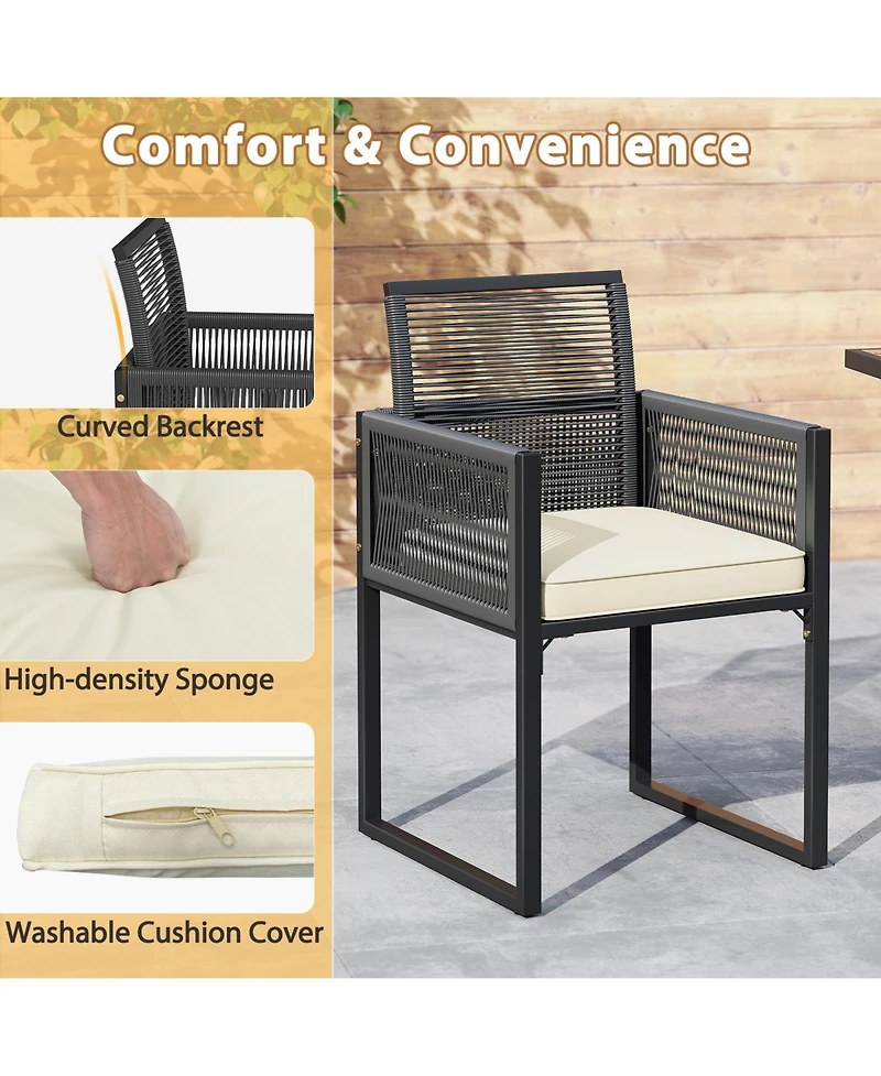 Gouun 3-Piece Outdoor Wicker Dining Set with Tempered Glass Table and Chairs