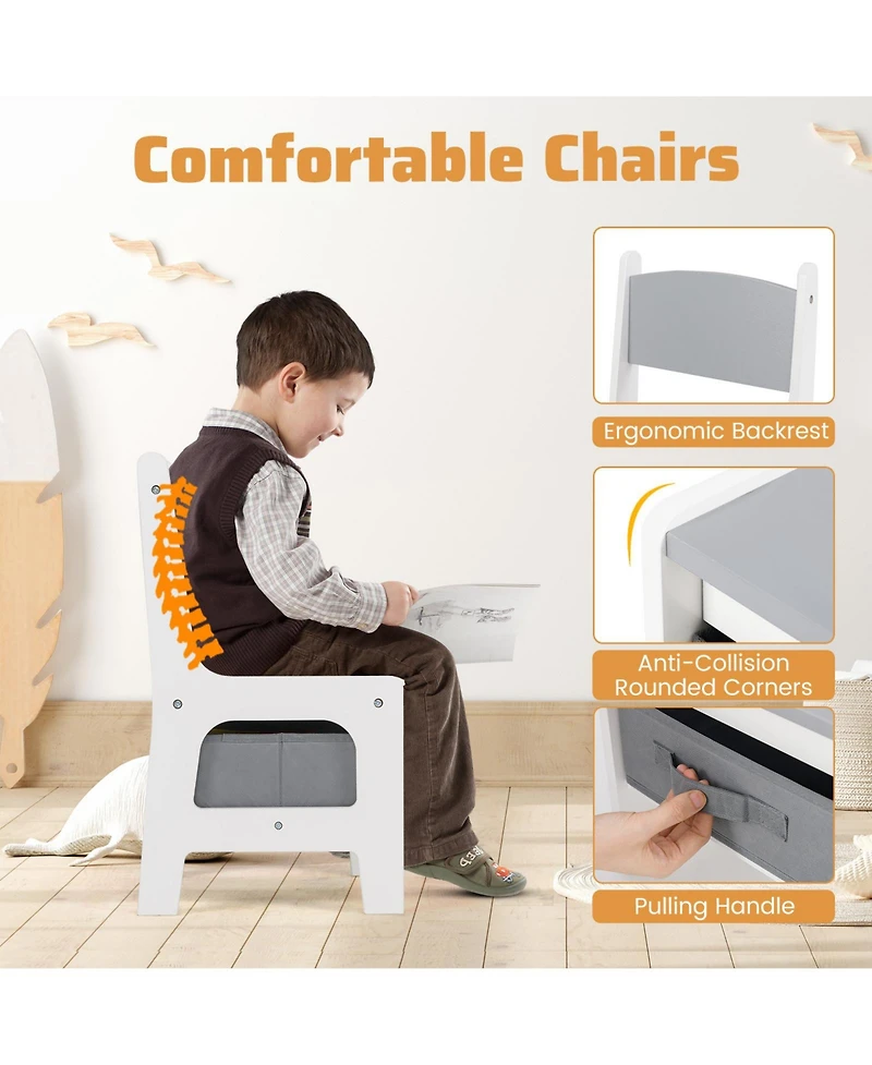 Gouun 4 in 1 Kids Toddler Activity Table and Chairs Set with Reversible Tabletop