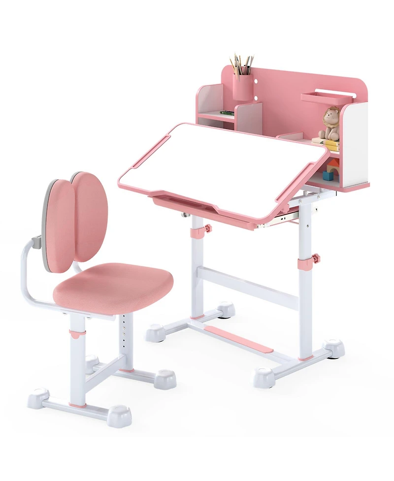 Gouun Kids Height-Adjustable Study Desk and Chair with Tilt Desktop and Pen Holder