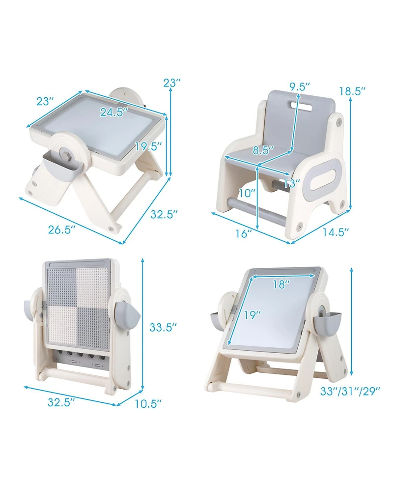 Gouun 6-in-1 Multi-Activity Children Table and Chair Set with Folding Art