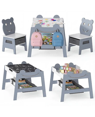 Gouun 5-in-1 Toddler Table and 2 Chairs with Reversible Chalkboard Whiteboard