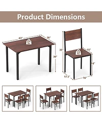Gouun Industrial 5-Piece Dining Set with Mdf Table and 4 Chairs for Small Space