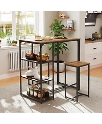 Gouun 3-Piece Bar Height Table Set with Storage Shelves and 2 Stools