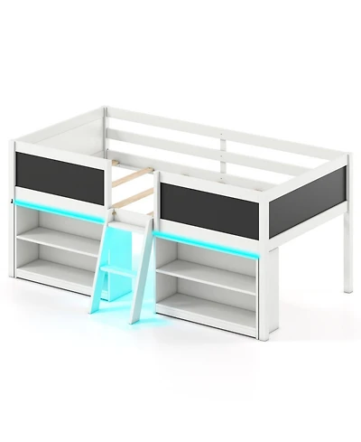 Gouun Kids Loft Bed with Led Lights and Storage Shelves
