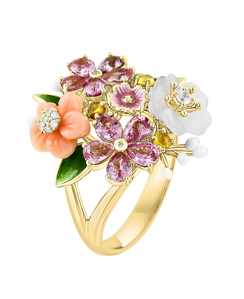 Lali Jewels Pink Mother of Pearl (7/10 ct. t.w.), Multi Gemstone (3-1/12 ct. t.w.) and Diamond (1/25 ct. t.w.) Ring in 14k Yellow Gold
