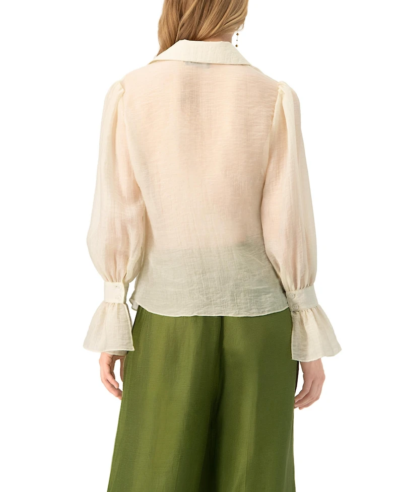 Ivonne Women's See-Through Long Sleeve Shirt With Wide Cuffs