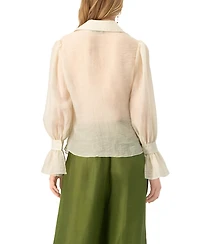 Ivonne Women's See-Through Long Sleeve Shirt With Wide Cuffs