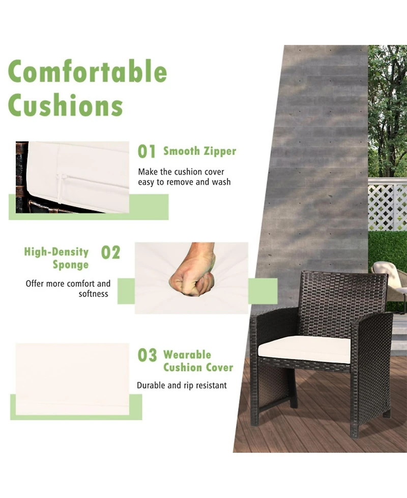 Clihome 3 Pieces Patio Wicker Furniture Set with Storage Table and Cover