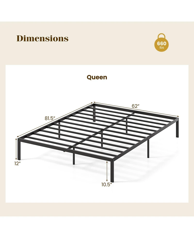 Sugift Queen Size Metal Bed Frame Heavy Duty Support Slats Mattress Foundation