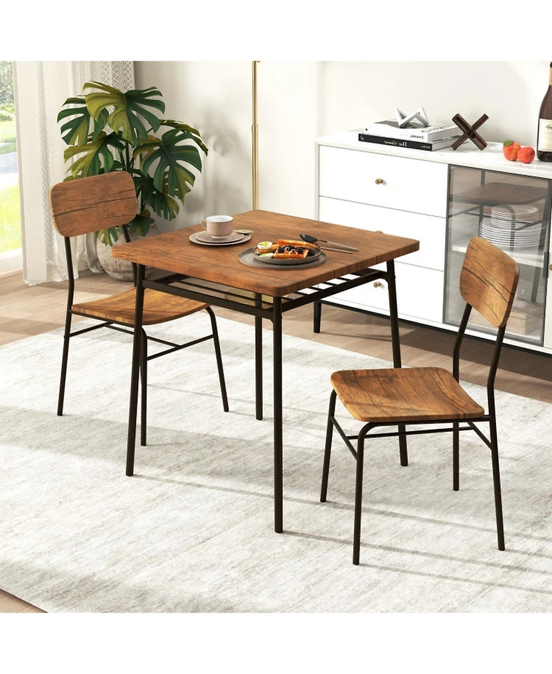 Gouun 3-Piece Square Dining Table Set for 2 with Storage Rack