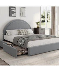 Homfan Full Boucle Upholstered Bed Frame with 2 Storage Drawers and Round Headboard, No Box Spring Needed