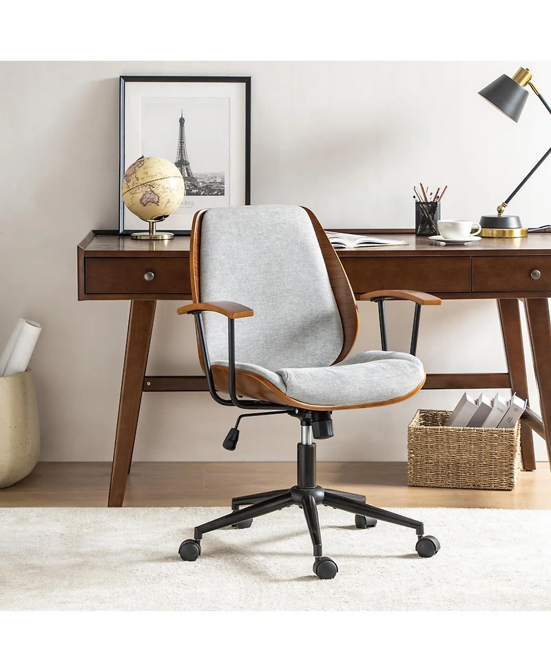 Hulala Home Oswina 37.75"H Modern Tilting Upholstered Solid Wood Office Chair with Bent