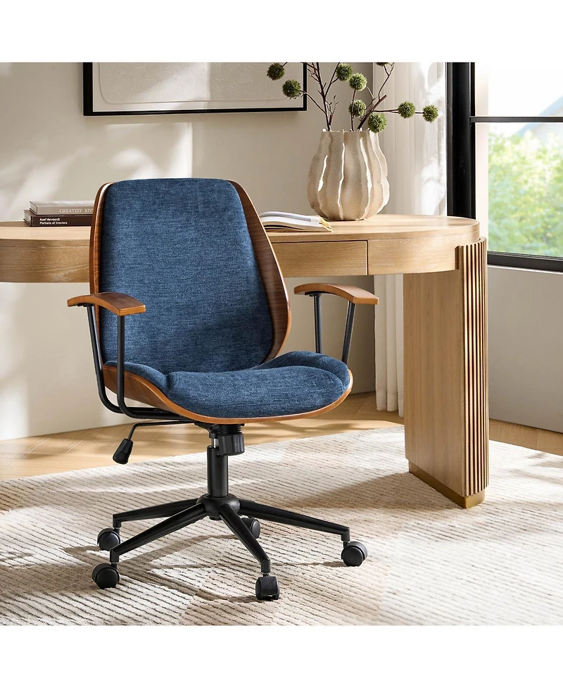 Hulala Home Oswina 37.75"H Modern Tilting Upholstered Solid Wood Office Chair with Bent