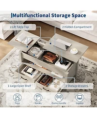 gaomon 47.2'' Lift-Top Coffee Table with Storage, Wooden Lift Tabletop, 2 Drawers & Hidden Compartment