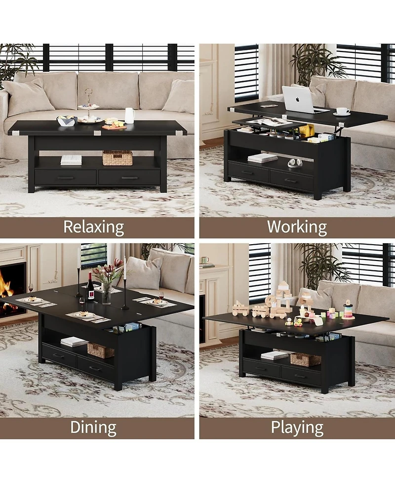 gaomon 40" Coffee Table Lift Top, Multi-Function Convertible Coffee Table with Drawers and Hidden Compartment, Converts to Dining Table