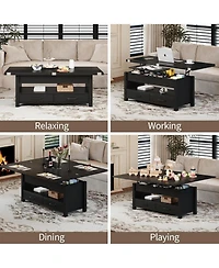 gaomon 40" Coffee Table Lift Top, Multi-Function Convertible Coffee Table with Drawers and Hidden Compartment, Converts to Dining Table
