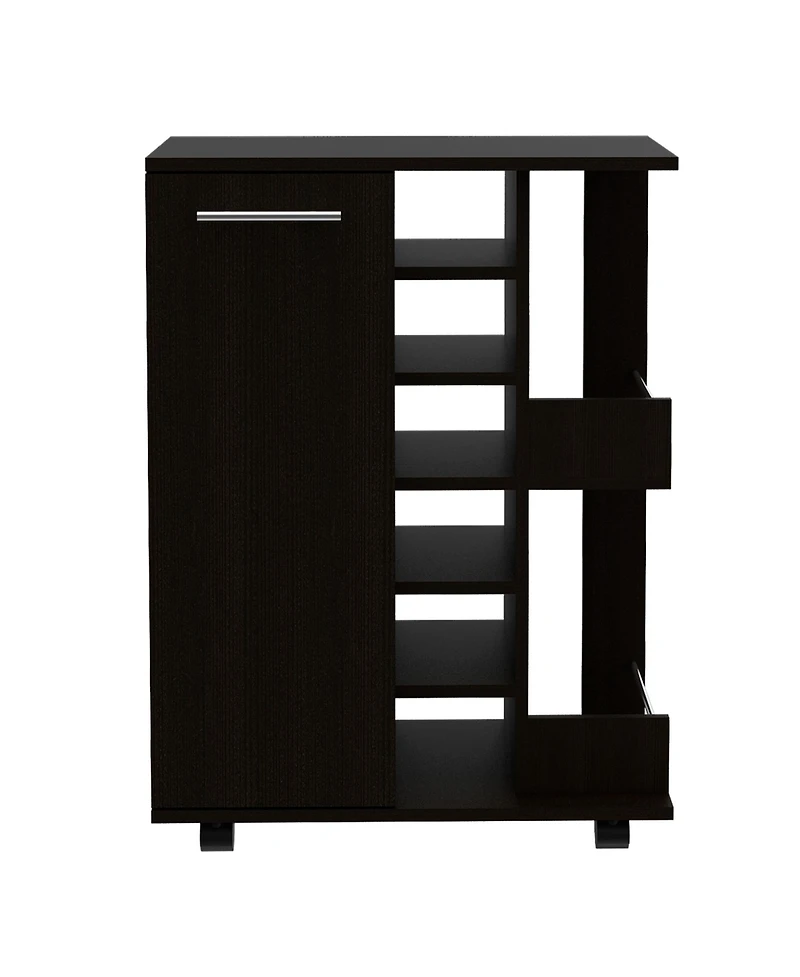 Flynama Bar Cart with 2 External Shelves, 6 Wine Racks and 1 Cabinet