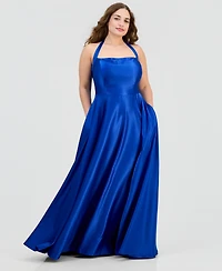 B Darlin Trendy Plus Satin Halter Gown