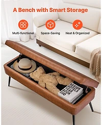 Gouun Pu Leather Storage Ottoman Bench with Metal Legs and Hidden Compartment, 660 lb Capacity