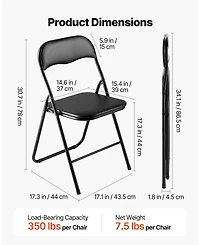 Gouun Padded Folding Chairs Pack of 4 with Faux Leather Cushion and Metal Frame, 350 lb Each
