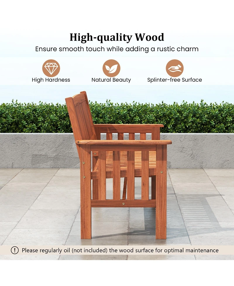 Sugift Outdoor Wood Garden Bench for Two with Backrest and Armrests