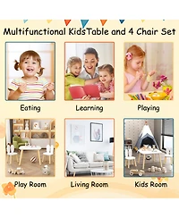 Rainsken 3 Piece Wood Table and Chair Set, w/ 2 Rabbit Themed Chairs, Wood Activity Table Drawing Play Table Set, Age 2-6 Boys Girls