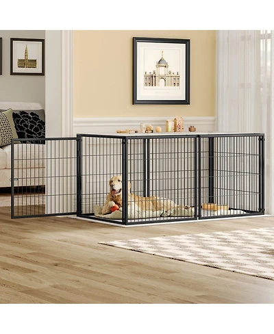 6thdruple Large Dog House Cage, 63" Black Iron Kennel with Top Cover and Customizable Door for Medium Dogs