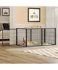6thdruple Large Dog House Cage, 63" Black Iron Kennel with Top Cover and Customizable Door for Medium Dogs