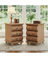 Tribesigns Solid Wood End Table Set of 2, 3 Drawers Narrow Sofa Side Table with Finished Back, Rustic Slim Nightstand Bedside Table