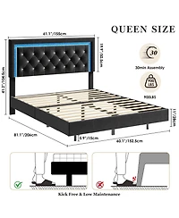 Homfan Floating Upholstered Bed Frame with Led Diamond Headboard and Wood Slats, Available Full, Queen, King