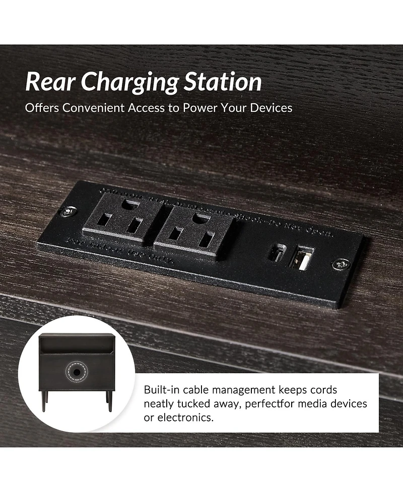 Hulala Home Cridford Modern 3-Drawer End Table and Curved Body with Solid Wood Legs Built-in Outlet