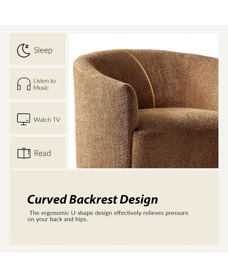 Hulala Home Berklie 31.5"W Modern Boucle Chenille Swivel Barrel Armchair with Ergonomic Backrest