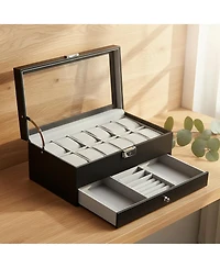 Yigii 12 Slot Watch Box Display Organizer Leather Automatic Led Light Battery Operated Gift