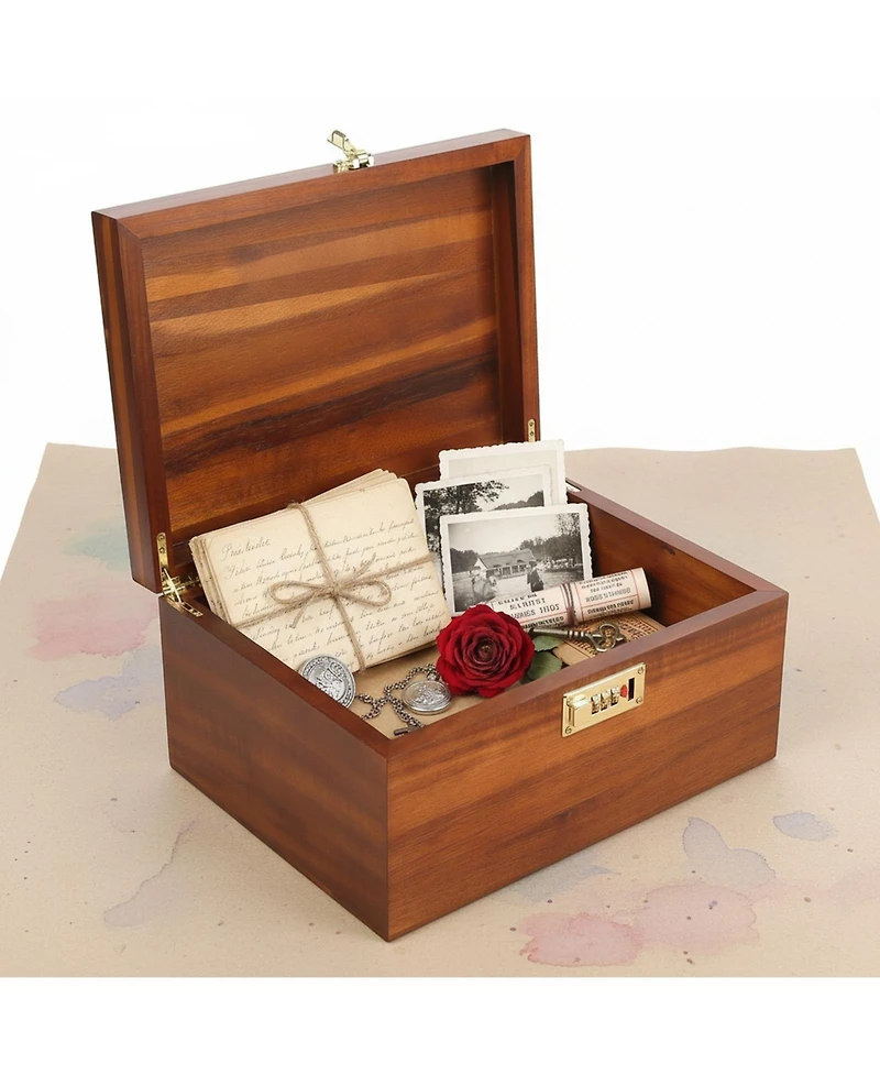 Yigii Large Wooden Storage Box with Adjustable Tray Removable Divider Keepsake Organizer for Trinkets Photos Gifts