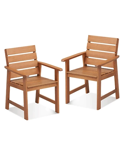 Gymax 2PCS Hardwood Chair Wood Dining Armchairs Breathable Slatted Seat Garden Patio