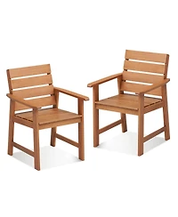 Gymax 2PCS Hardwood Chair Wood Dining Armchairs Breathable Slatted Seat Garden Patio