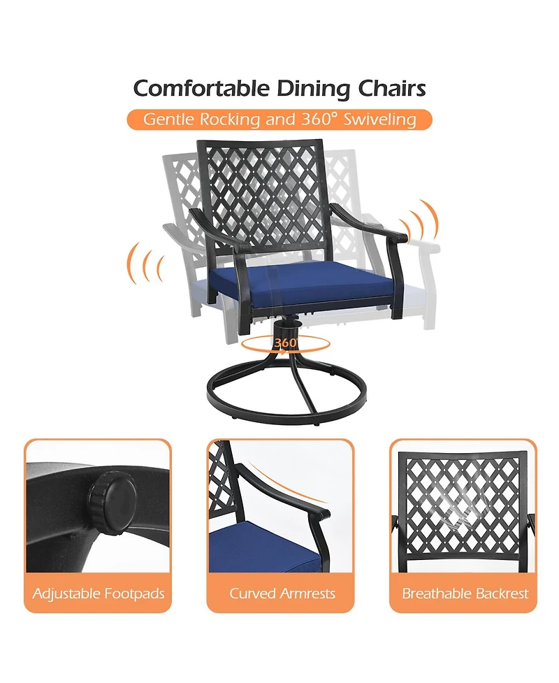 Gymax 2PCS Patio Swivel Dining Chairs Lattice Rocker Cushioned Armrest
