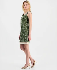 Tahari Asl Women's Embroidered Cotton Fringe-Hem Dress