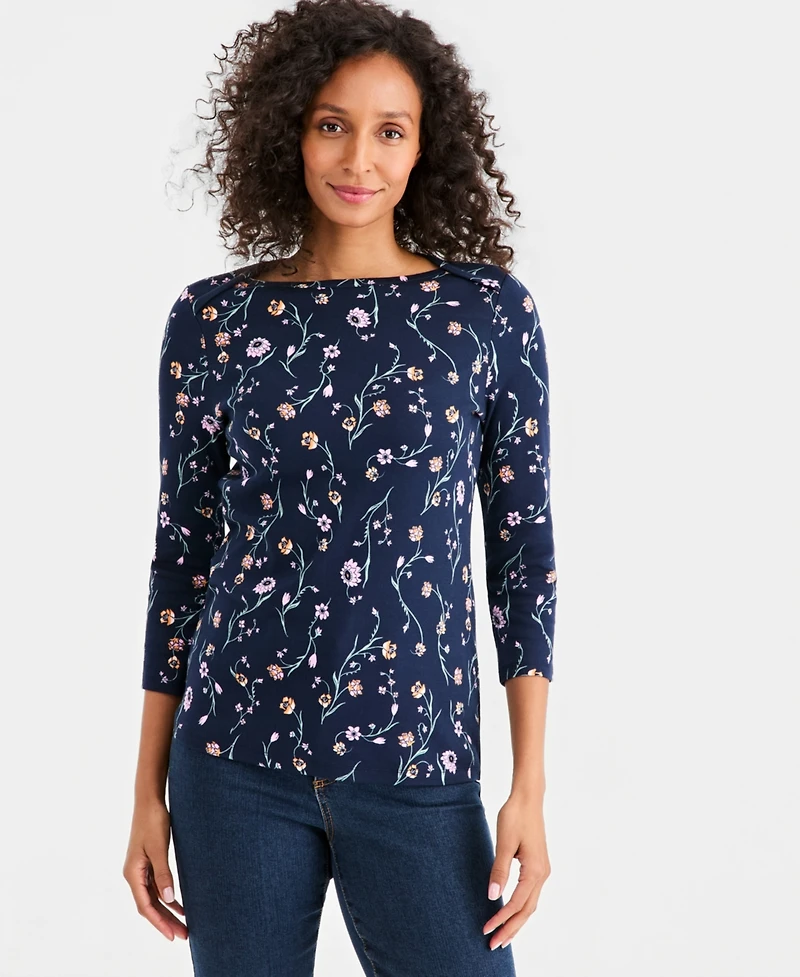 Style & Co Petite Cotton Delicate Bloom Top, Macy's Exclusive