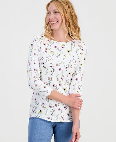 Style & Co Petite Cotton Delicate Bloom Top, Macy's Exclusive
